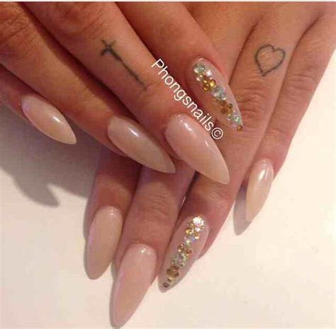 Nude Stiletto Nails With Diamonds Nails Diamond Nails Stiletto Nails