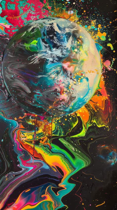 Psychedelic Art Abstract Painting Colorful Space Theme Artistic