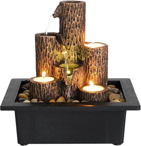 Indoor 3 Tiered Column Tabletop Fountain With 3 Candlesticks