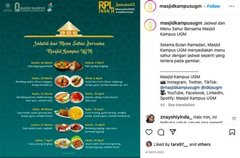 Jangan Sampai Gak Kebagian Ini Jadwal Dan Menu Sahur Gratis Masjid