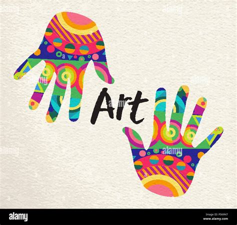 Colorful human hands for art concept. Hand prints with abstract color shape decoration on paper ...