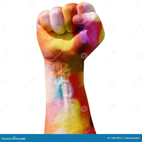 Pugno Chiuso Alzato Nei Colori Dell Arcobaleno Isolato Su Fondo Bianco Lesbica Di LGBT E Gay O