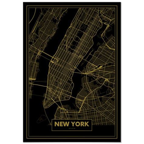 Panorama Cuadro De Aluminio Mapa Oro De Nueva York 35x50 Cm Con Ofertas