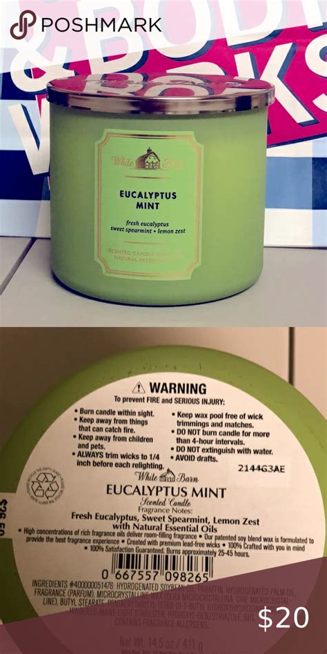 Bath And Body Works Eucalyptus Mint Candle Oz In Scented