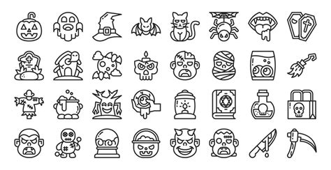 Halloween Line Icon Set Vector Art At Vecteezy