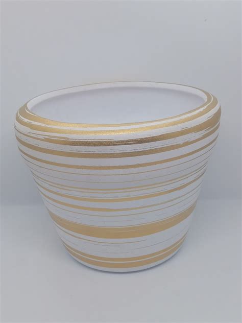 Cachepot Branco Dourado De Cer Mica Elo Produtos Especiais