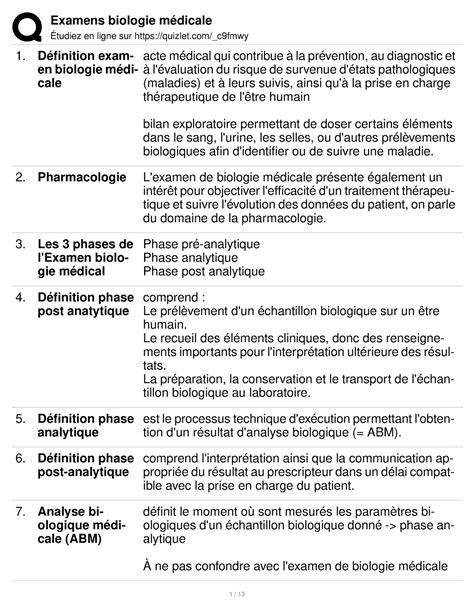 Examens biologie médicale Étudiez en ligne sur quizlet c9fmwy