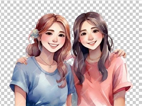 Premium PSD | Drawing of two friends