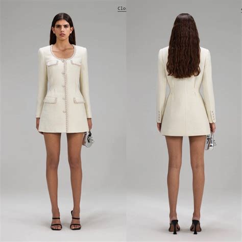 Self Portrait Cream Boucle Tailored Mini Dress White Women S Fashion