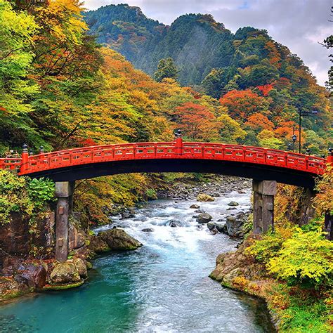 Japan Shinkyo Bridge Nikko Nature Autumn Bridges Mountains Japan