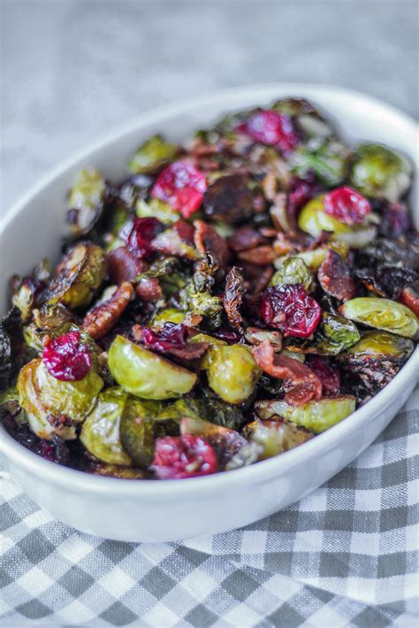 Roasted Brussel Sprouts With Pecans Bacon And Cranberries