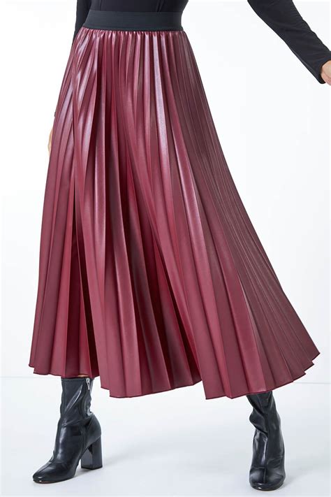 Faux Leather Pleated Maxi Skirt In Red Roman Originals Uk Full Maxi