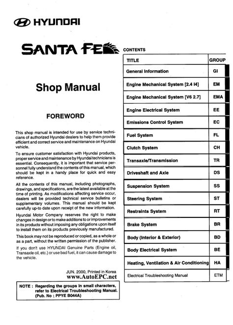 Hyundai Santa Fe Repair Manual Pdf