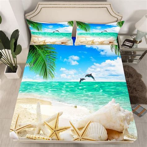 Erosebridal Hawaiian Beach Bed Sheets Ocean Themed Fitted