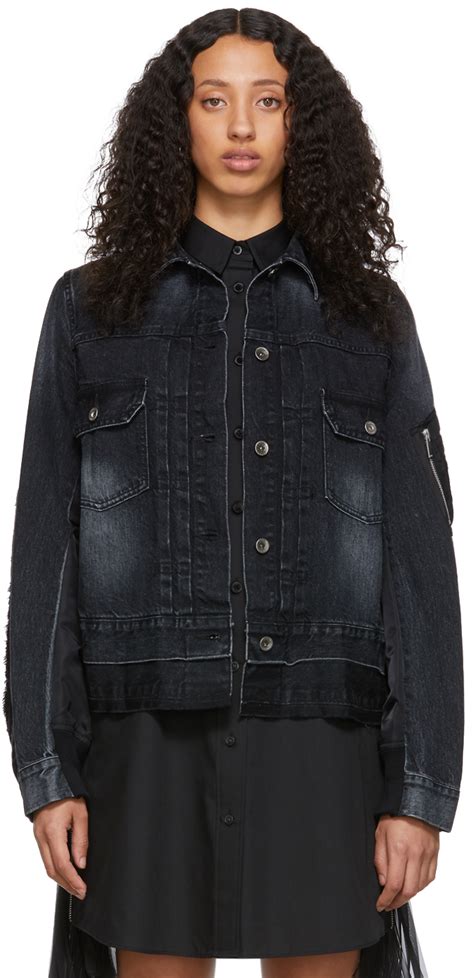 Sacai Black Denim Nylon Back Jacket Ssense Canada