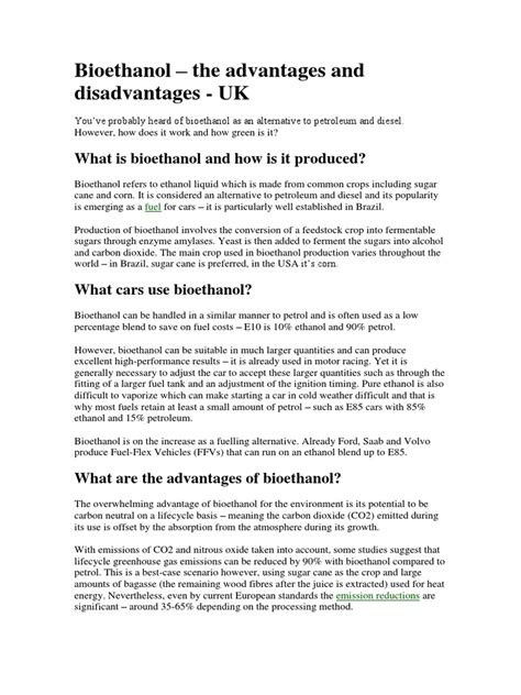 Bioethanol - The Advantages and Disadvantages - UK: What Is Bioethanol ...