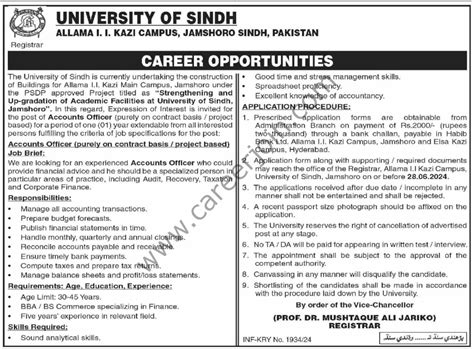 University Of Sindh Jobs Accounts Officer