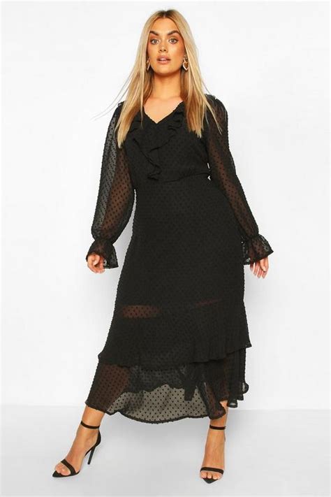 Plus Dobby Mesh Ruffle Midi Dress Boohoo