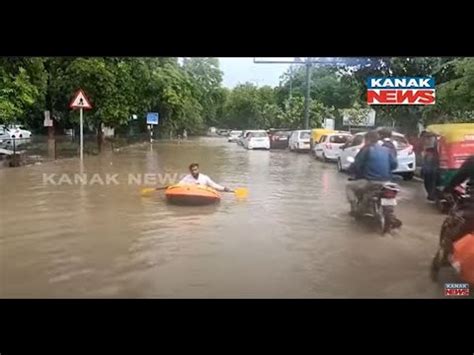 Water Logging Due To Heavy Rainfall Boat Sails On Streets In Gurugram