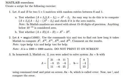 Solved Matlab Exercises Create A Script For The Following