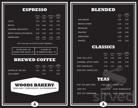 Woods Coffee Menu In Bellingham Washington Usa