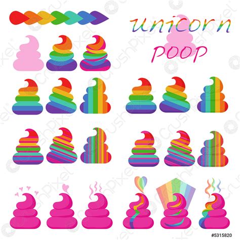 Unicorn Poop Set Clip Art Collection Of Rainbow And Pink Stock