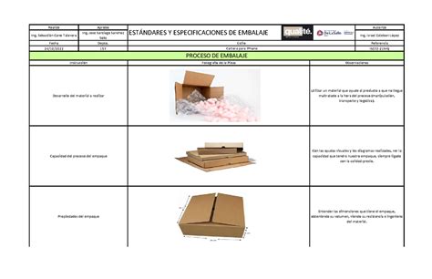 Est Ndares Y Especificaciones De Embalaje Realiz Aprobo Autoriz