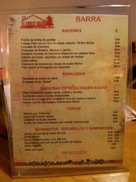 Carta De Restaurante El Chalet Suizo Alcobendas