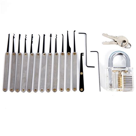 12 Pcs Lock Pick Tools Unlocking Set Key Extractor Transparent Practice Padlocks 8937633512353 ...