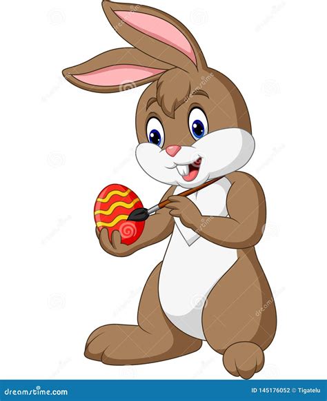 Cartoon Funny Easter Bunny Painting An Egg Ilustracja Wektor