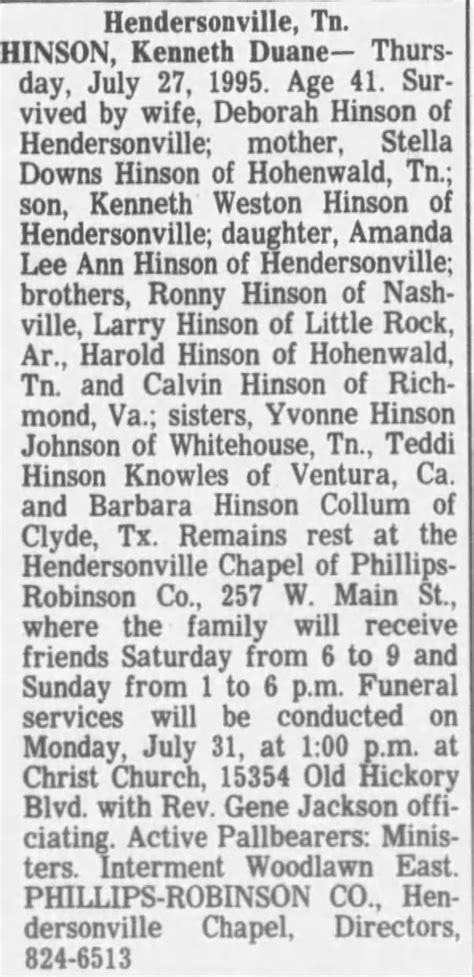 Obituary For Kenneth Duane Hinson Aged 41 ™