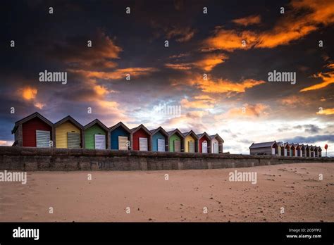 Blyth Beach Huts Sunset Stock Photo - Alamy