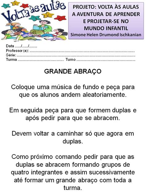 Meus Trabalhos Pedagógicos Volta as Aulas Projeto Volta as aulas