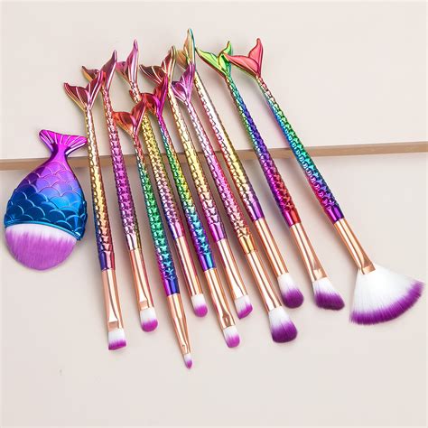 Makeup Brush Sets 11pcs Novelty Fish Scale Multifunctional Cosmetic