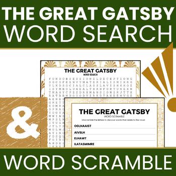 The Great Gatsby Word Search Word Scramble Sub Plans ELA Worksheets