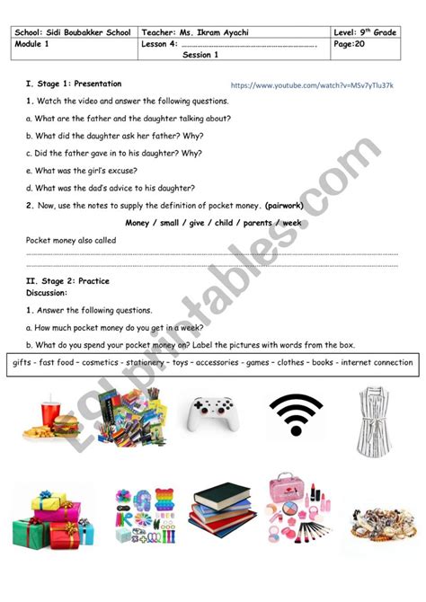 Th Grade Module Lesson N Pocket Money Esl Worksheet By