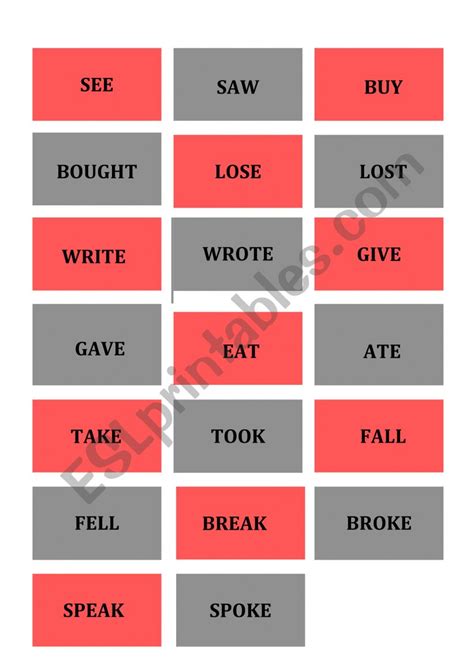 Irregular Verbs Memory Game ESL Worksheet By Marinavpr