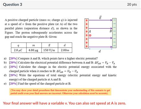 Solved Question Pts A Charged Particle Mass M Charge Chegg