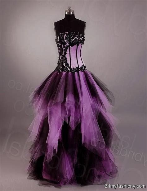 Purple And Black Organza Taffeta Ball Gown Gothic Wedding Dresses