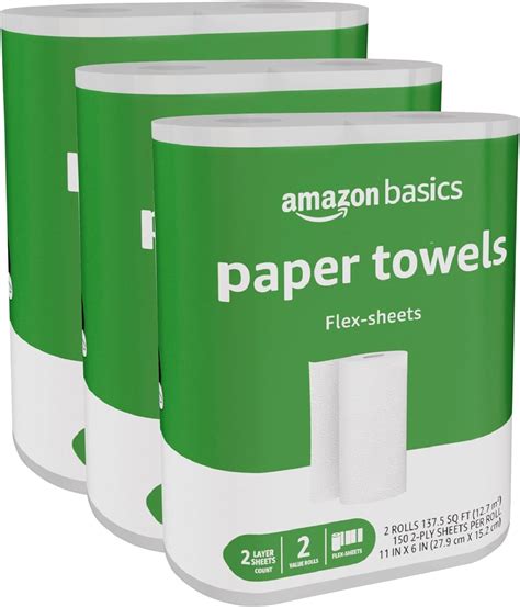 Amazon.com: Amazon Basics 2-Ply Flex-Sheets Paper Towels, 6 Basics