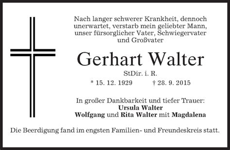 Traueranzeigen Von Gerhart Walter Trauer Merkur De