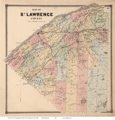 St Lawrence County New York 1865 Old Map Reprint St Lawrence Co