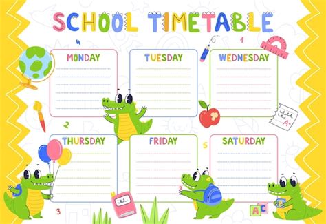 Premium Vector | Design children's school schedule template class schedule design with a cartoon ...