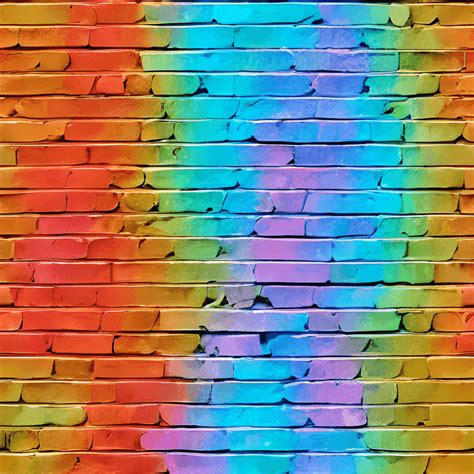 Rainbow Colorful Brick Wall K Ultrarealistic Highquality Render Hyper