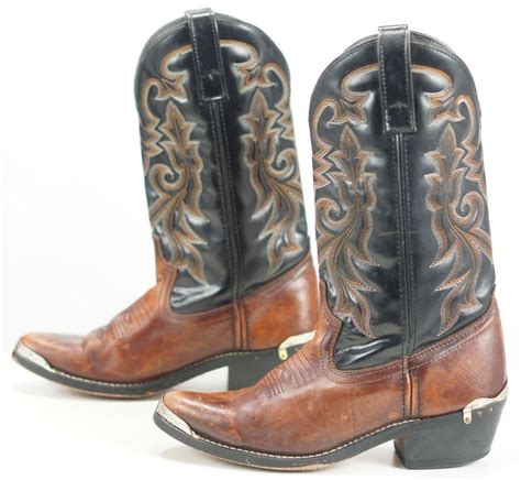 Masterson Mens Western Cowboy Boots Brown And Black Leather Silver