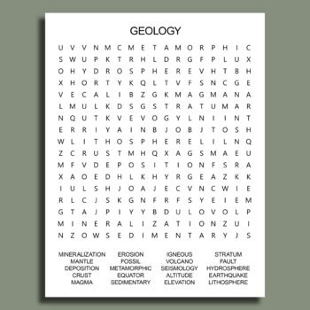 Geology Word Search Puzzle Worksheet Printable By Structureofdreams