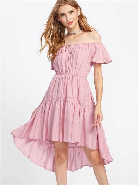 Flutter Sleeve Ruffle Dip Hem Dress Dresses Off Shoulder Dress Fashion