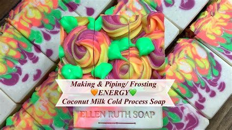 Making 🧡 Energy 💚 Coconut Milk Cold Process Soap Drop Swirl And Piping