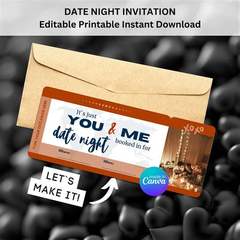 Date Night Invitation Template Fun Date Ideas Printable Personalized