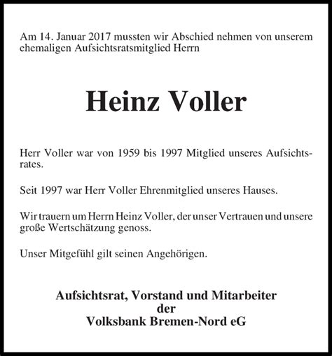 Traueranzeigen Von Heinz Voller Trauer Gedenken